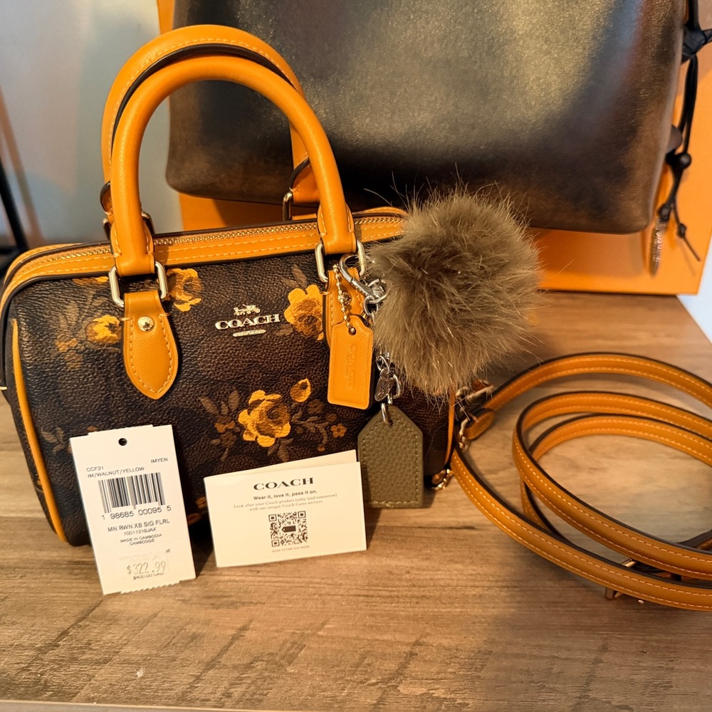 Coach Brown and Orange Floral mini Rowan